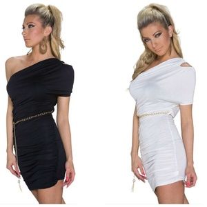 Black Cut-Out One-shoulder Plicated Coctail Dress